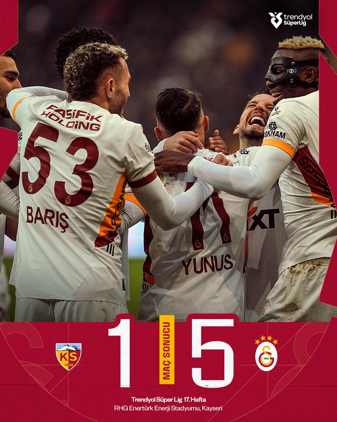 Trendyol Süper Lig’in 17. haftasında lider Galatasaray, Kayserispor deplasmanında fırtına