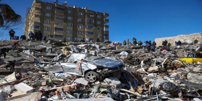 Gaziantep'in Nurdağı ilçesinde, 6 Şubat 2023 Kahramanmaraş depremi sonucu yıkılan